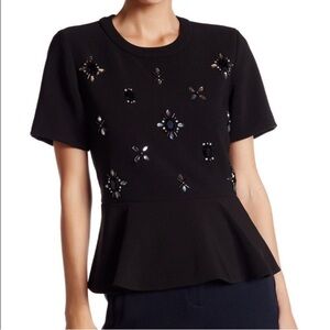 kate spade Black Jeweled Peplum Short Sleeve Top